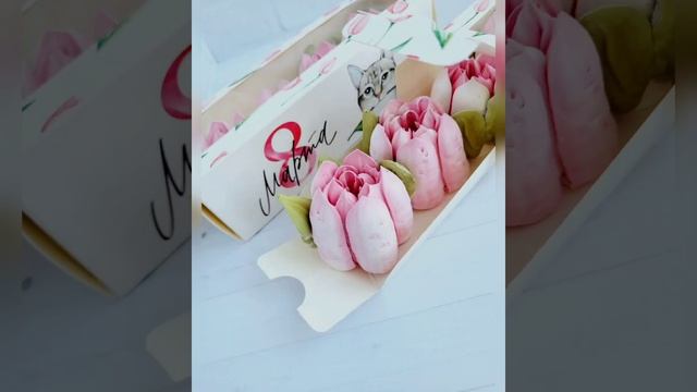 Зефирные тюльпаны к 8 марта #зефирнаяфлористика #зефирныетюльпаны