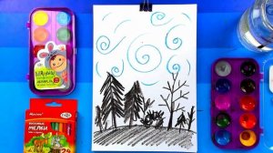 Рисуем МЕТЕЛЬ зимой красками - уроки рисования