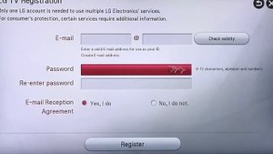 Регистрации аккаунта LG через ТВ