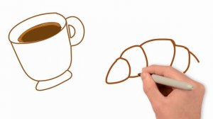 How to draw coffee and croissant, draw a breakfast