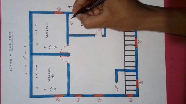 16*23 house plan || 2 bhk house design || 368 sqft house plan || смотреть онлайн