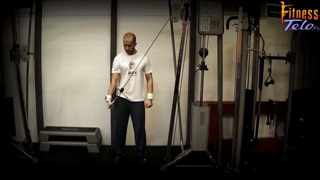 Разгибание руки с верхнего блока стоя к нему боком // упражнения для тренажерного зала смотреть онлайн
