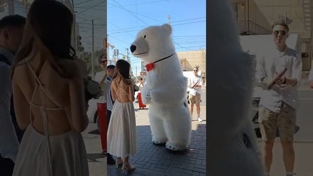 Запоминающийся подарок на свадьбу??♀️ Встретили молодоженов у ЗАГСА Поздравление от белого медведя