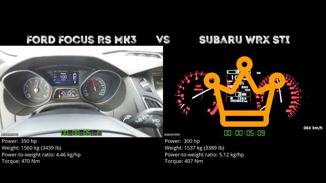 Ford Focus RS MK3 vs Subaru WRX STI // 0-100 km/h смотреть онлайн