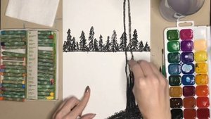 Ночной пейзажа. Акварель и восковые мелки. Как нарисовать пейзаж с ребёнком? Мастер-класс для детей