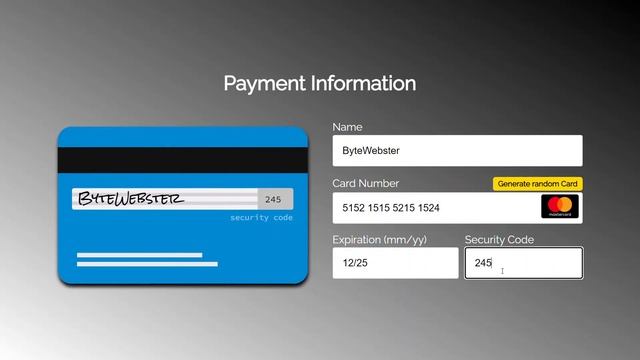 Generate and Design Credit Card UI with detail Form using JavaScript & CSS    || BYTEWEBSTER