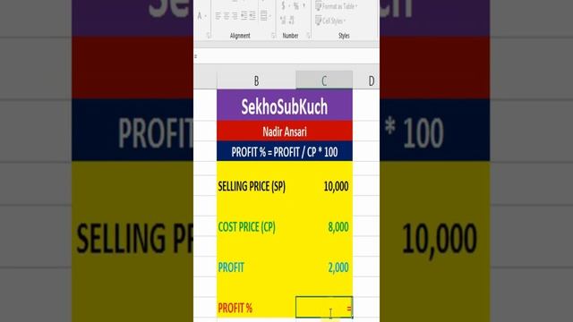 Calculation of Profit Percentage in Excel