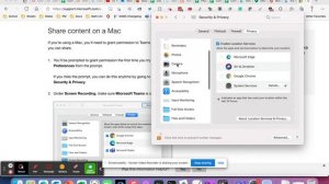 Sharing a Screen in MS Teams on a Mac - changing the Security & Privacy Settings