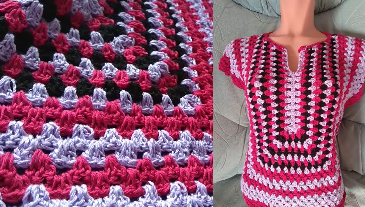 Красивая простая кофточка на основе бабушкиного квадрата.mp4 смотреть онлайн