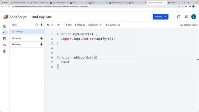 Google Form Submit Capture onSubmit custom Google Apps Script Code Create custom Logger Lesson