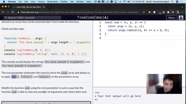Use the Rest Parameter with Function Parameters (ES6) freeCodeCamp tutorial