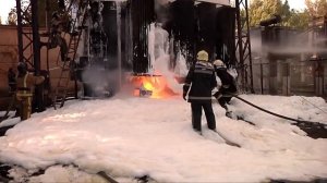 Тушение пожара на силовом трансформаторе 110 кВ