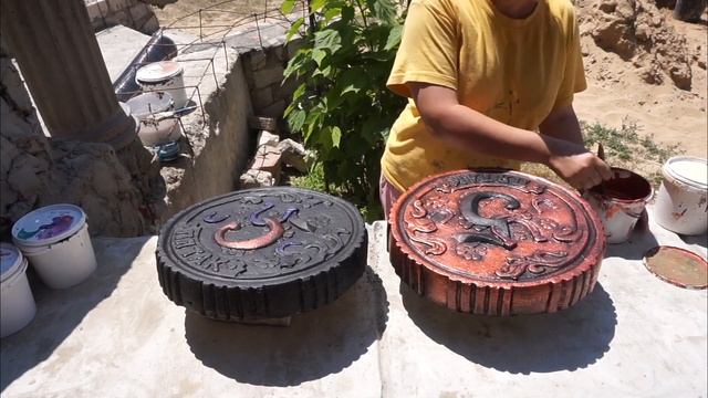 ТЕХНОЛОГИЯ покраски изделий из цемента под МЕДЬ... счастливый пятак..из цемента. смотреть онлайн