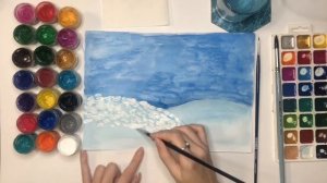 Зимний пейзаж. ПУАНТИЛИЗМ. Мастер-класс для дошкольников и школьников. Гуашь и акварель.