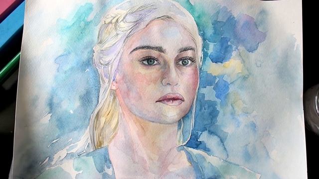 Почему мне нравится Дейенерис Таргариен. Эмилия Кларк. Портрет акварелью. смотреть онлайн