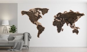 Дизайнерская карта мира из дерева на стену, панно из дерева на стену