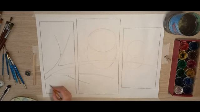 Как нарисовать триптих/ Композиция "Совы"/Триптих// 1 часть/ Видеоуроки с Dzen/ Рисуем вместе