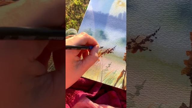 Пленэр на рассвете. Процесс рисования, летний пейзаж акварелью