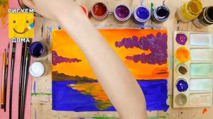 Как нарисовать морской пейзаж  - урок рисования, закат,  рисуем дома поэтапно