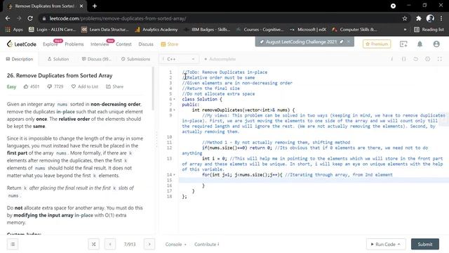 Leetcode | 26. Remove Duplicates From Sorted Array | C++ | Solution #leetcode #coding #cp #placemen