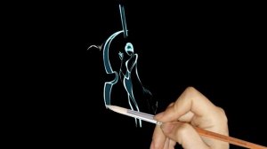 Футаж " Девушка и море. " Рисованное видео. Чёрный фон