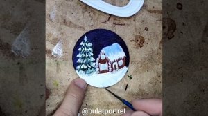 Рисую зимний пейзаж акриловыми красками.