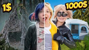 A poor hike in the forest vs a rich hike with tents! Ladybug in real life!