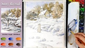 Winter Landscape Watercolor - Snowy Riverside (sketch & color mixing) NAMIL ART