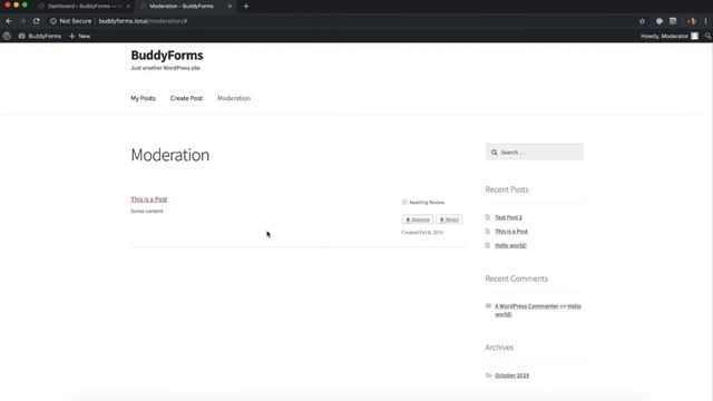 Moderate new Posts from the Frontend in WordPress with BuddyForms Moderation