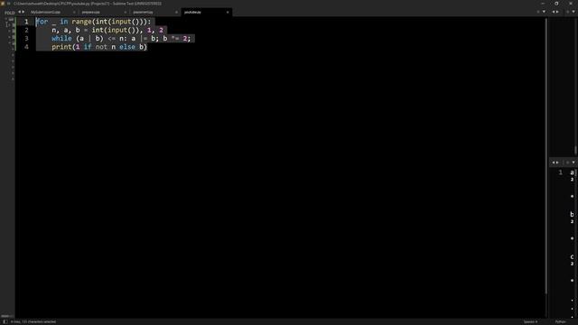 MEX-OR | One Liner Code !!! | Python | Codechef Long Challenge | Div 3