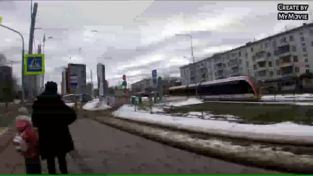 Трамвай 4л. Кольцевой. "метро Бульвар Рокоссовского" - "метро Бульвар Рокоссовского" // 13.02.2022