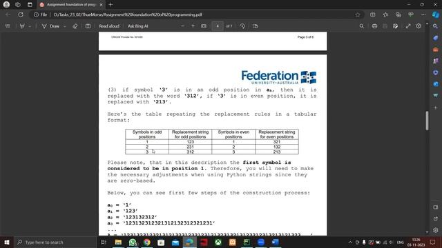 ITECH1400 FUNDAMENTALS OF PROGRAMMING Thue Morse Sequence. Federation University Assignment Help