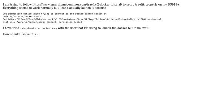 Give permission to acces /var/run/docker.sock on Synology NAS смотреть онлайн