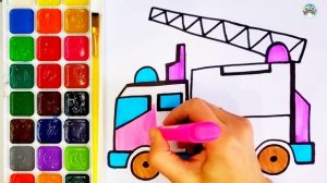 Drawing, coloring. Drawing lessons for children. How to draw a fire truck.Малювання, розмальовка.