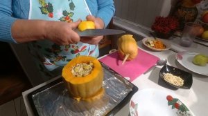 Тыква с яблоками, запеченая в духовке целиком без сахара.Диетический рецепт для постройнения!