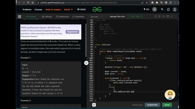 Remove duplicates from an unsorted linked list Solution ||GFG POTD solution || JAVA || C++|| PHY