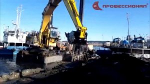 Удлинитель рукояти и скальный ковш 3,5 куб.м. для KOMATSU PC 1800 в работе по углублению дна