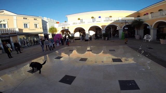 Labrador Retriever entertains Palmanova Outlet Village