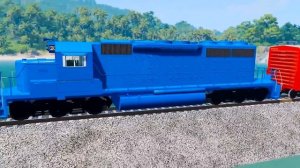 Double Flatbed Trailer Truck vs speed bumps - Crane Truck Rescue Cars with rails and train