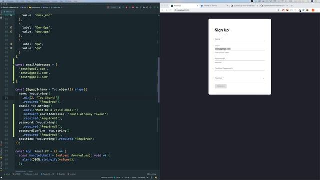 Formik with Advanced Yup Validation - React Forms