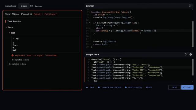 Решение задачи String Increment по JavaScript на Codewars смотреть онлайн