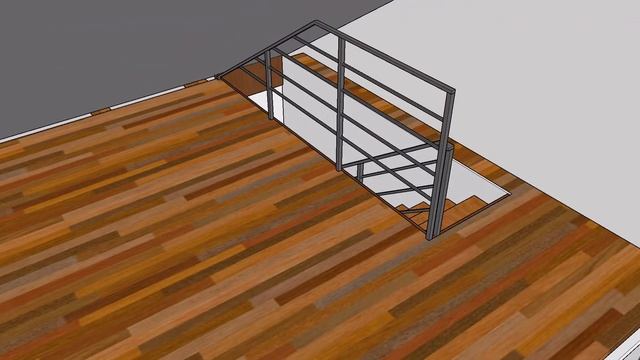 Эскиз лестницы с на центральном косогоре с ограждением с 4 леерами. смотреть онлайн