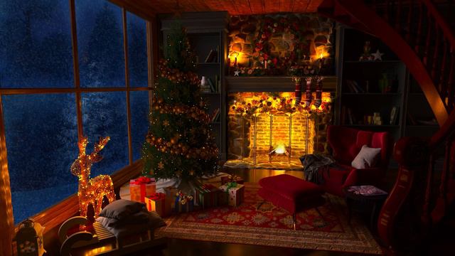 Christmas Ambience 🎅 Crackling Fireplace and Snow Sounds - Cozy Christmas Ambience
