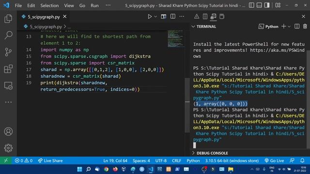 Python SciPy Graphs || Representation of Graphs - Adjacency Matrix || Python SciPy Tutorial in Hind