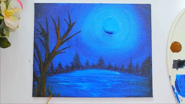 Moonlight Night Landscape Painting  DIY Masking Technique for Beginners