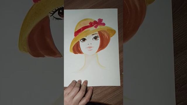 Девочка в соломенной шляпке - рисунок красками. смотреть онлайн