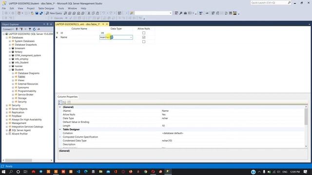 Create Table & data type SQL Server