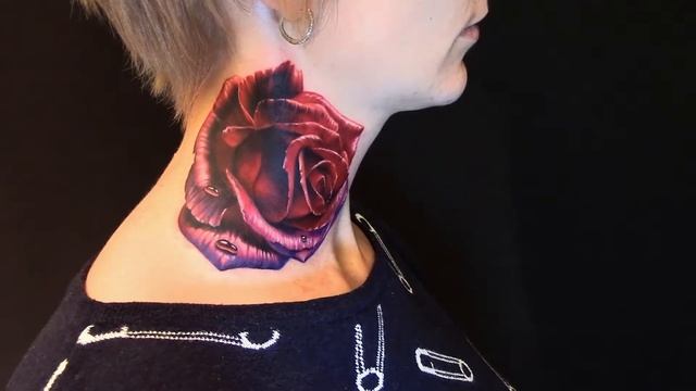 Татуировка Роза на шее смотреть онлайн