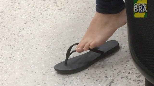 Petite Girl Dangling/Playing With Her Flip-Flops | Classroom Feet #16