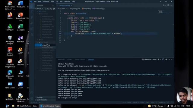 b. Membuat dan Menampilkan elemen array bertipe string di java смотреть онлайн